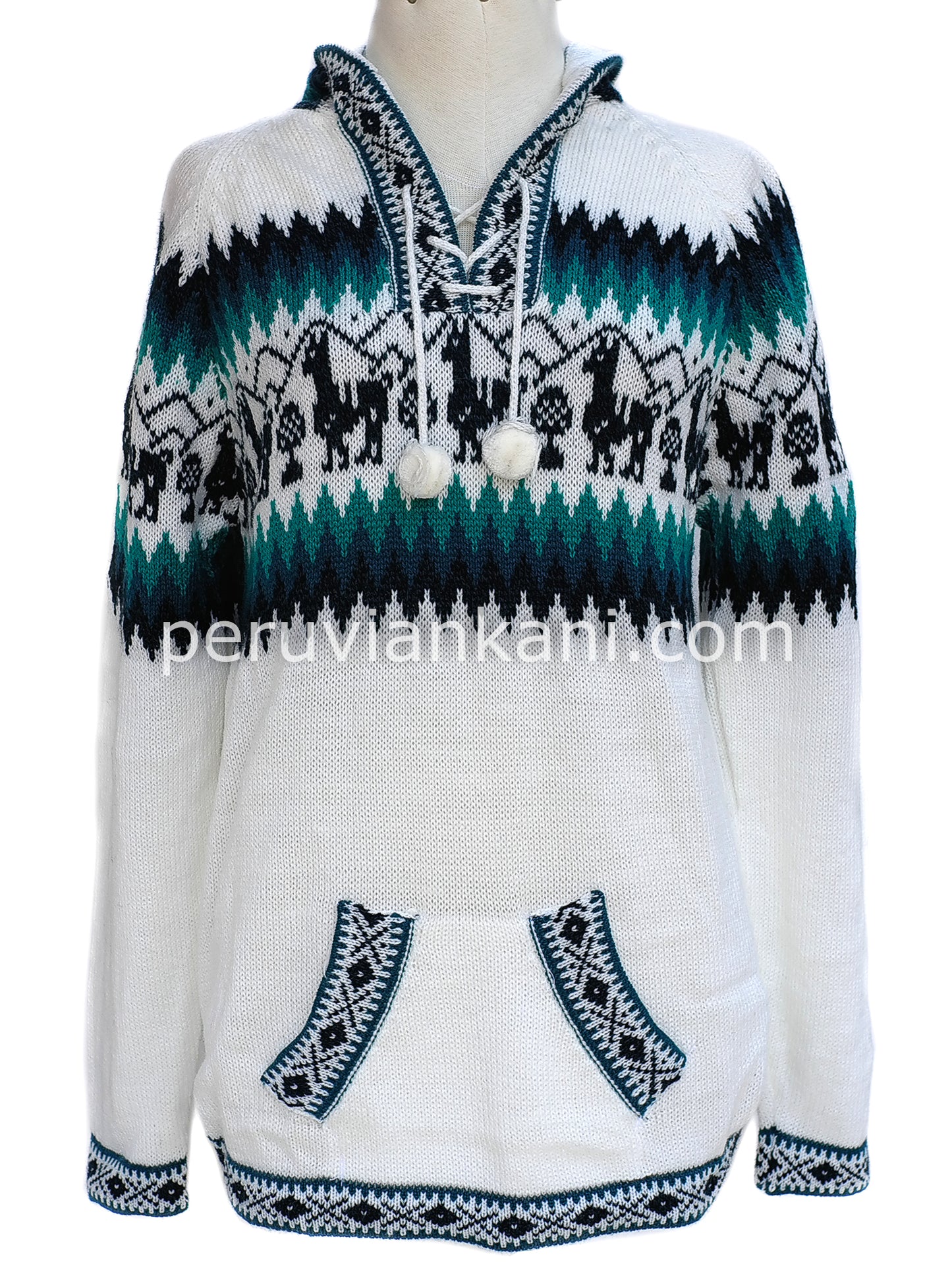 Alpaca hooded white / gray - Sweater alpaca