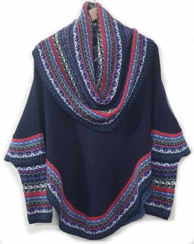 Poncho à Col Roulé en Tricot Cape Bleu Laine d'Alpaga Superfine
