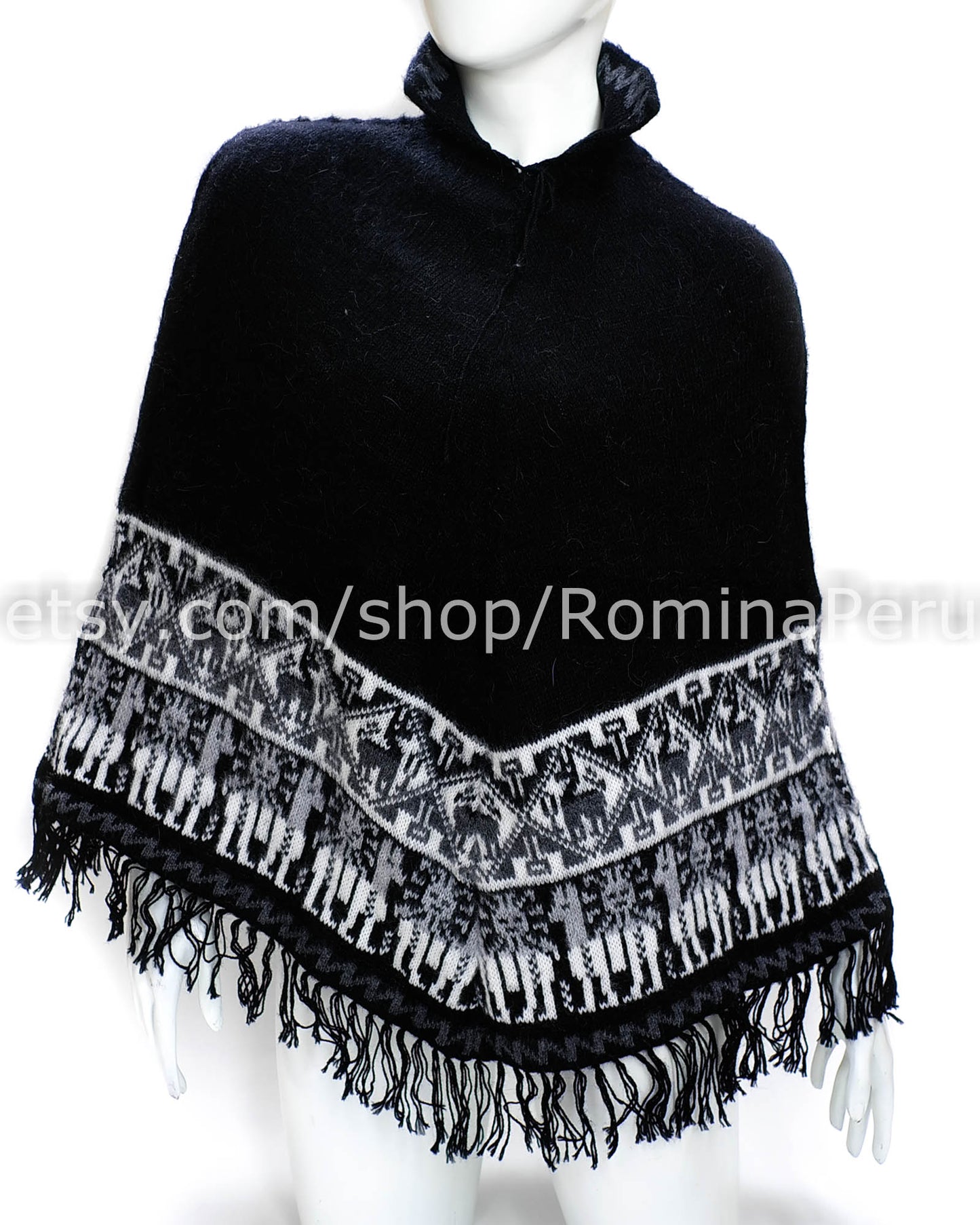 Cozy Alpaca Poncho for Women Black