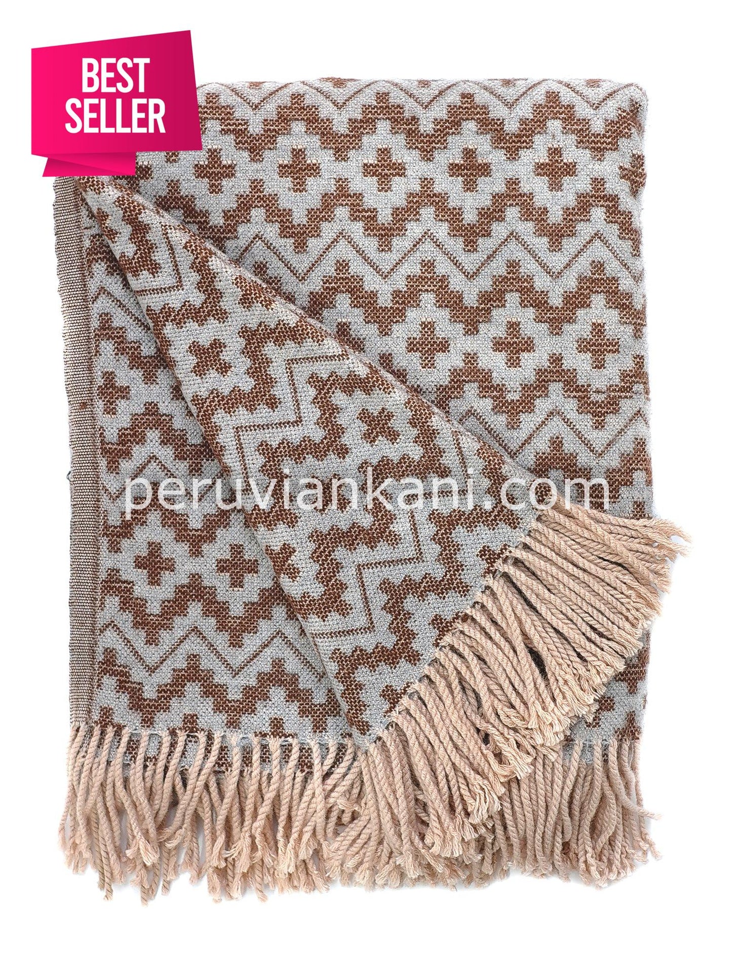 Alpaca Wool Blanket Throw Andes Ethnic Brown - Sky blue