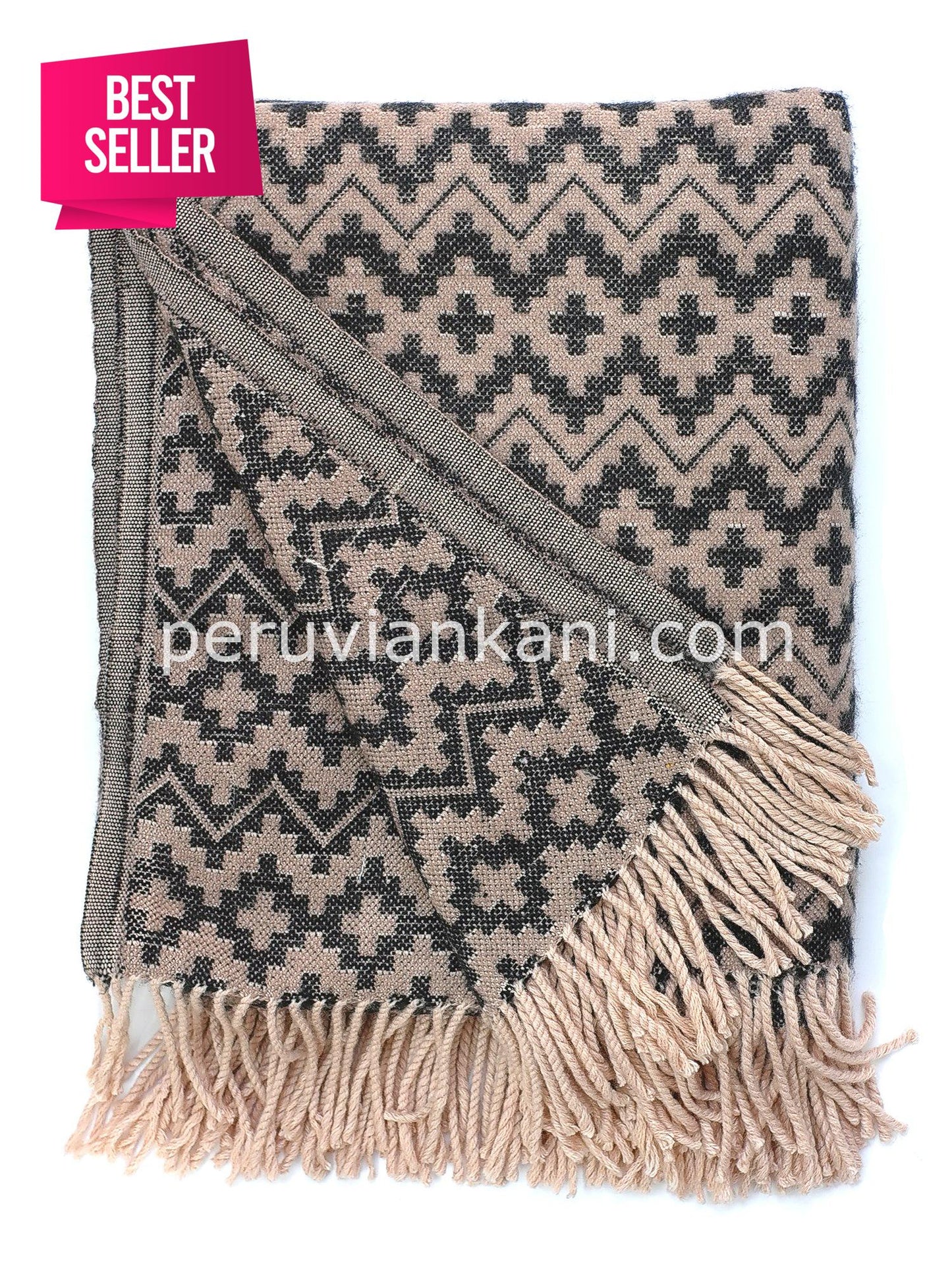 Alpaca Wool Blanket Throw Andes Ethnic Design Blue beige