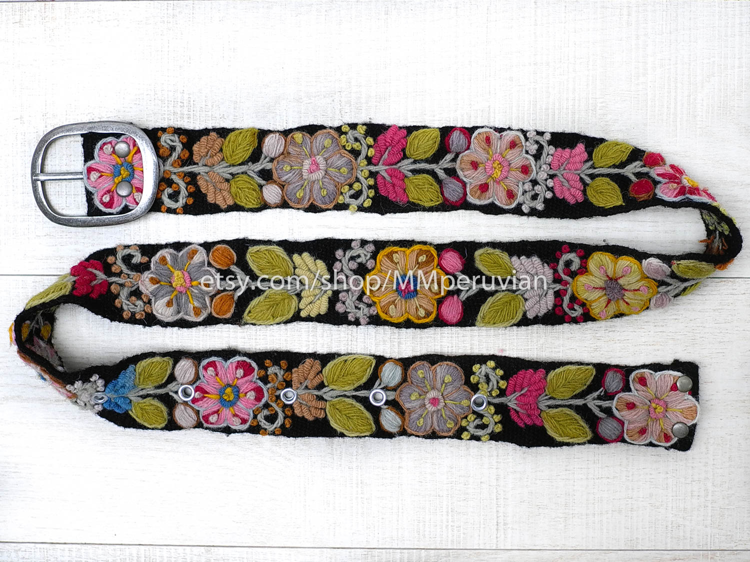 Black embroidered belt wool