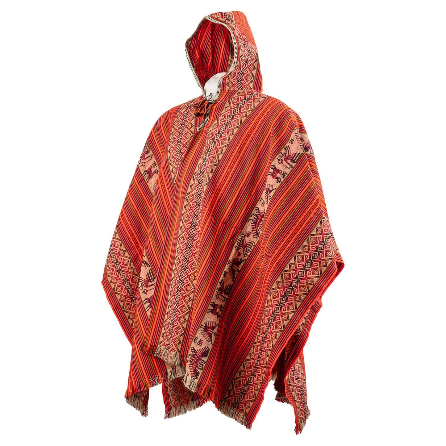 Hooded Peruvian Poncho Stripes