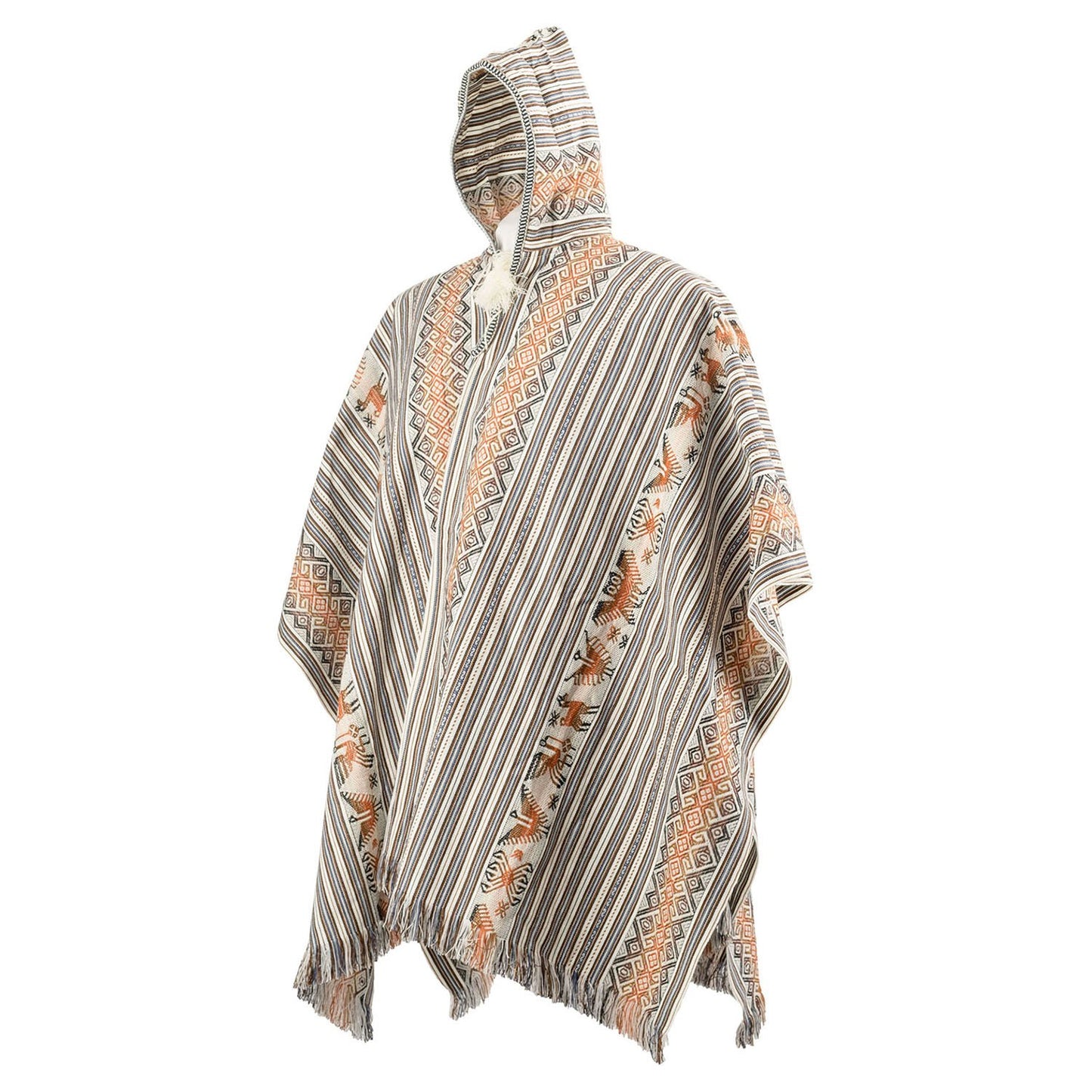 Hooded Peruvian Poncho Stripes