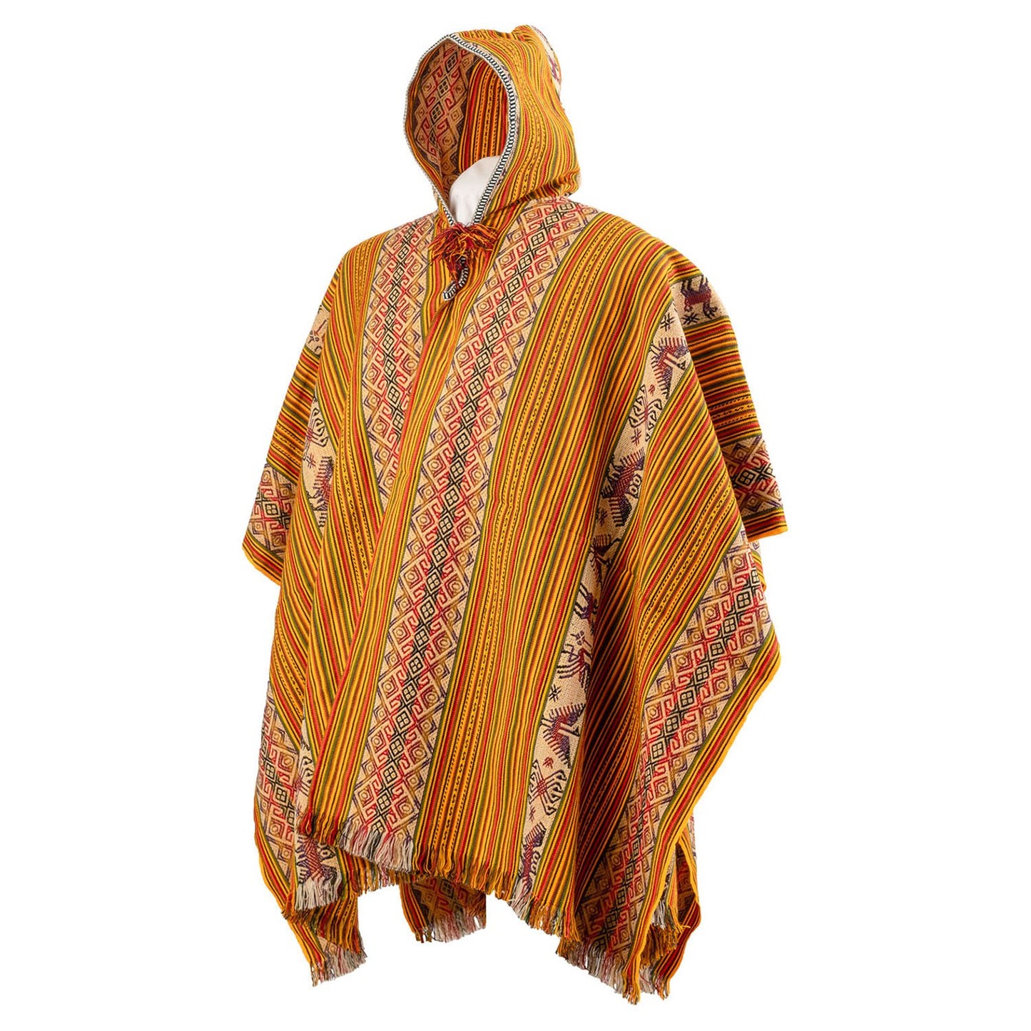 Hooded Peruvian Poncho Stripes