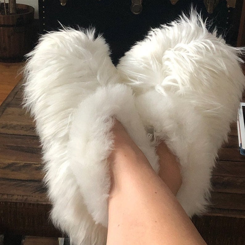 White Alpaca fur slippers warm & soft