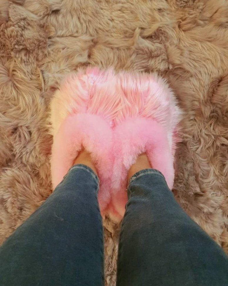 New slippers fur alpaca pink