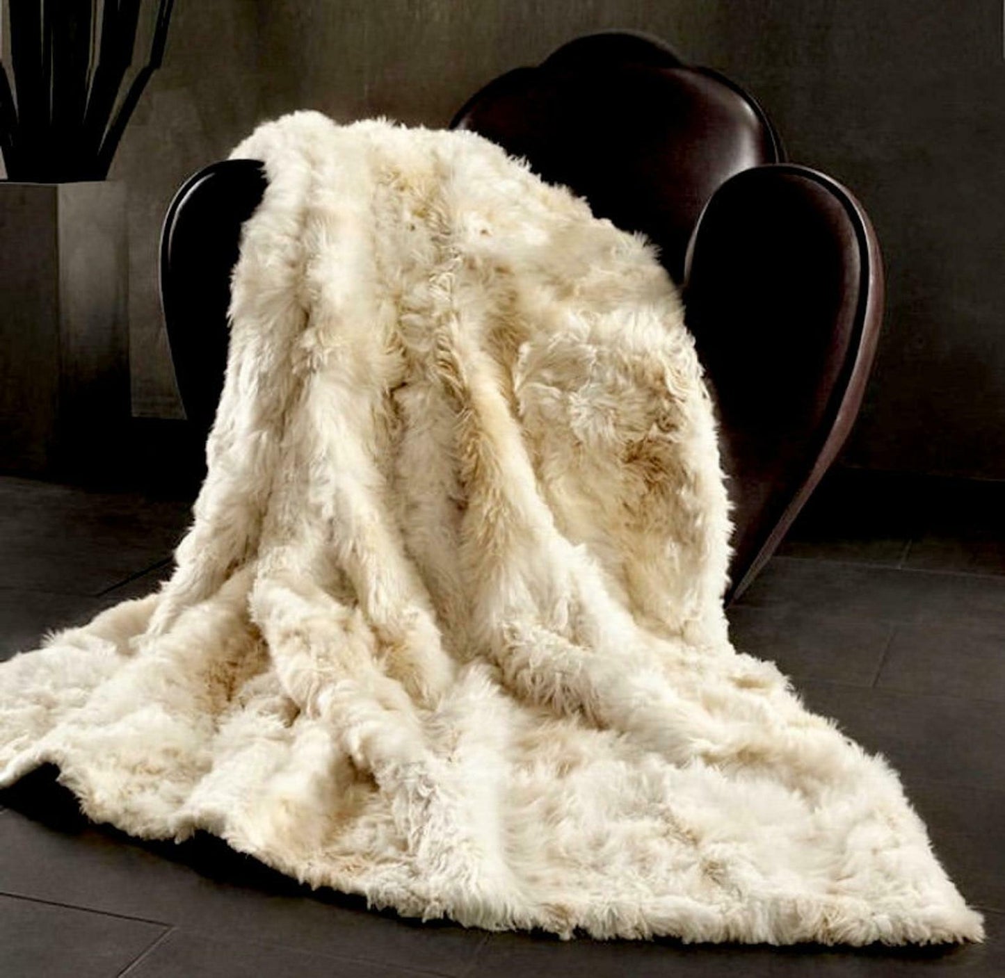 Alpaca real fur blanket throws CHAMPAGNE