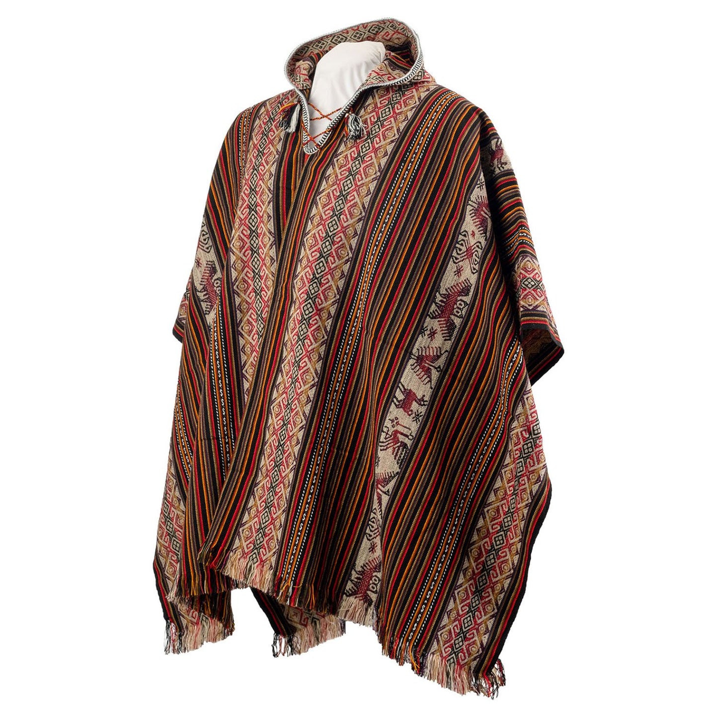 Hooded Peruvian Poncho Stripes