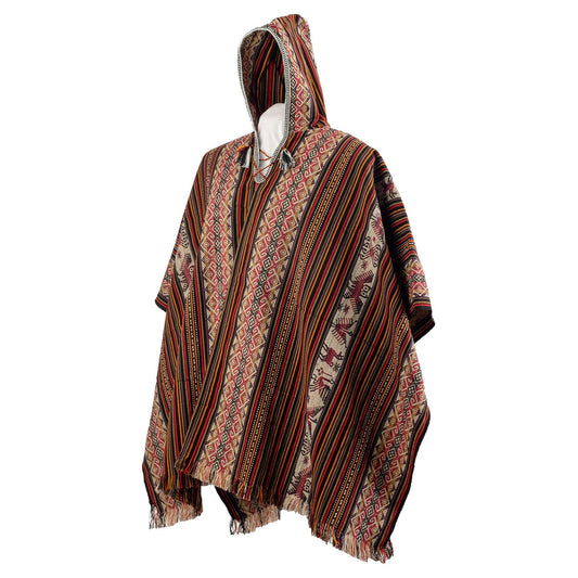 Hooded Peruvian Poncho, Hooded Ponchos traditional wool blend